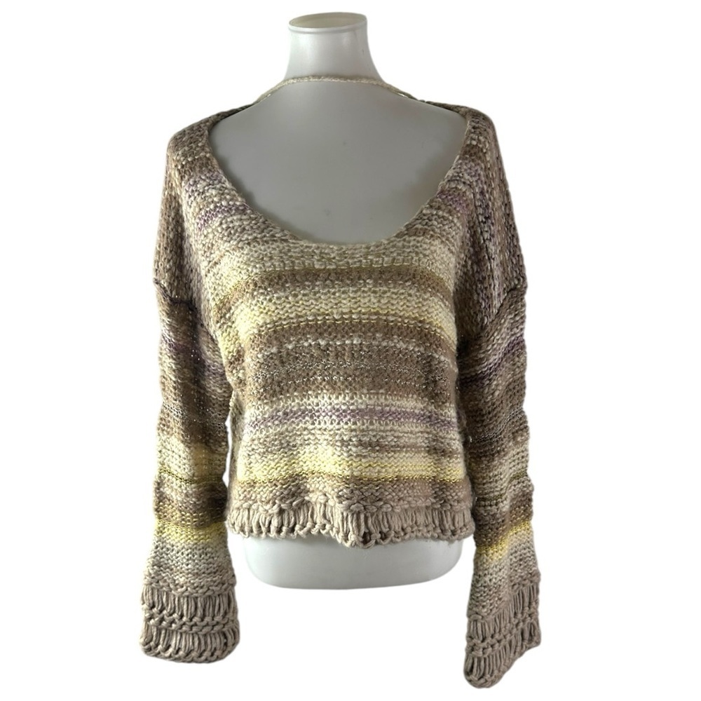Free People Limbo Crochet Chunky Sweater Mohair Wool Blend Size Large